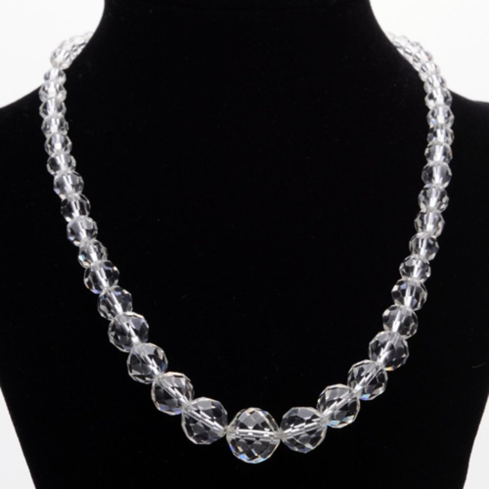 Crystal Bead  Necklace on Silver Tone Chain - Vintage
